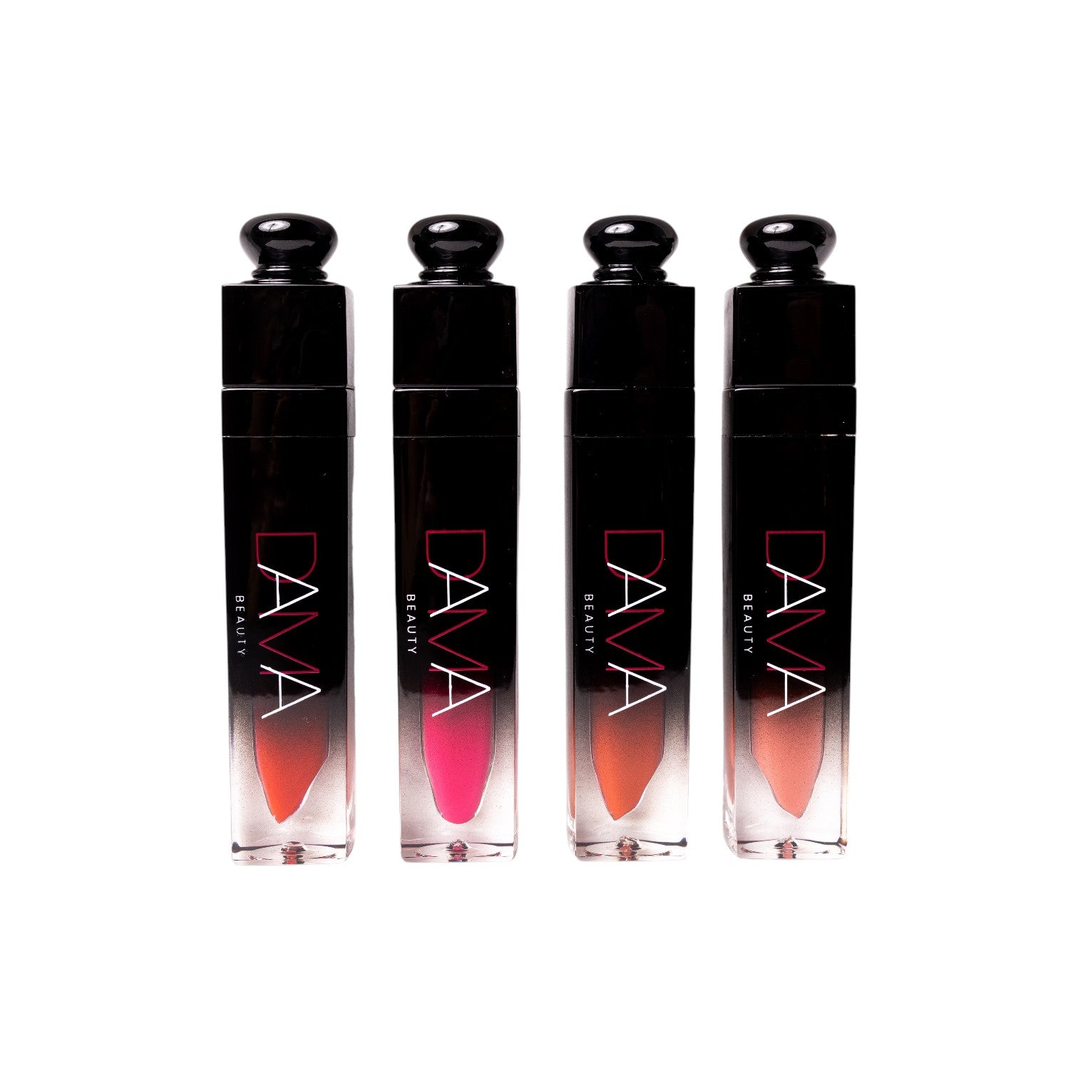 Four DAMA beauty lip products on a white background