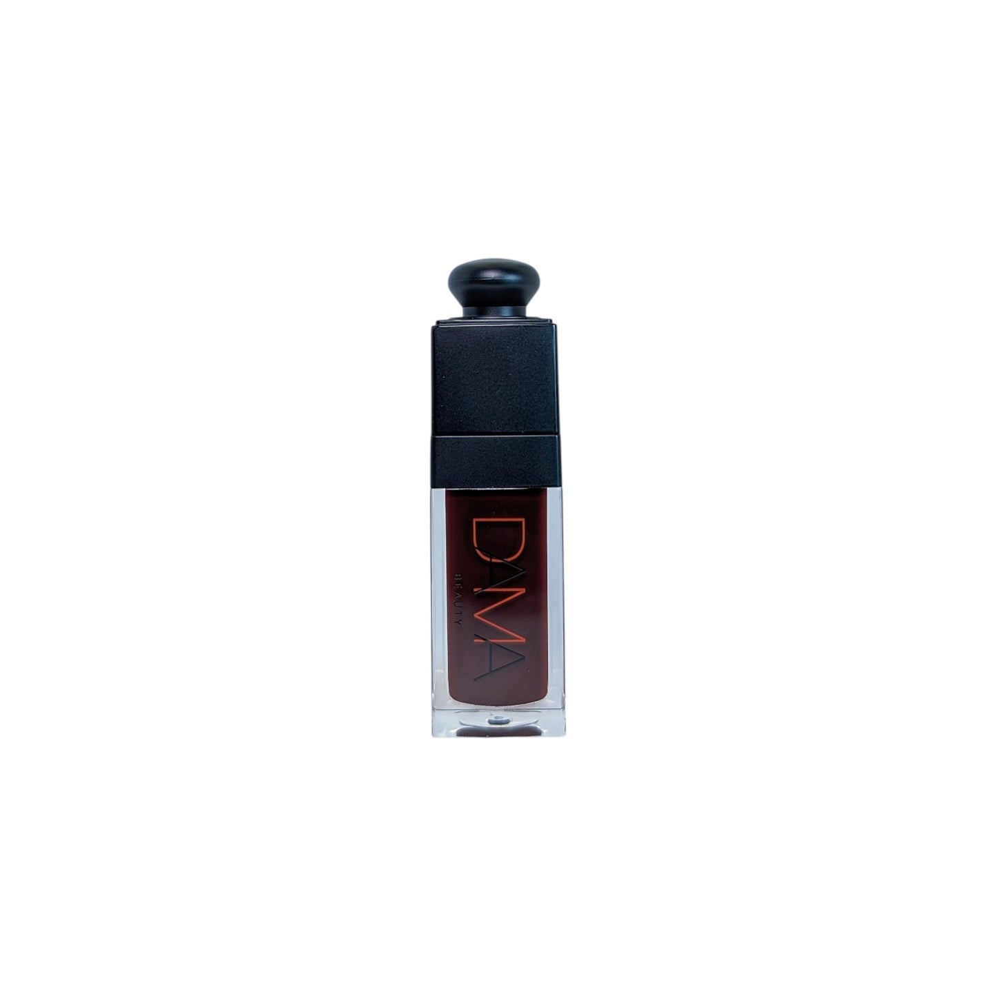 Black lip stain with visible brand name on a white background