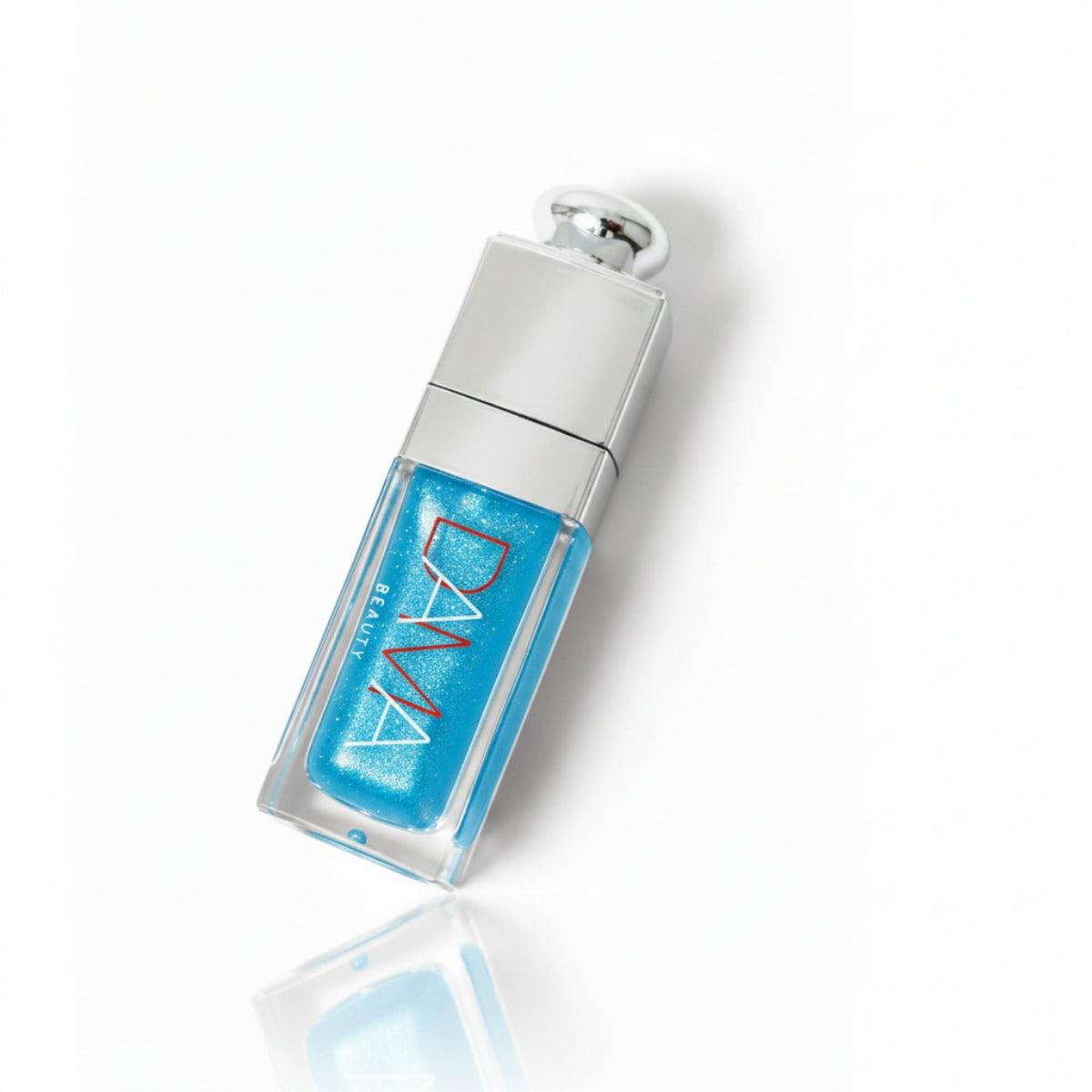 Blue Lip Oil with silver cap on a white background