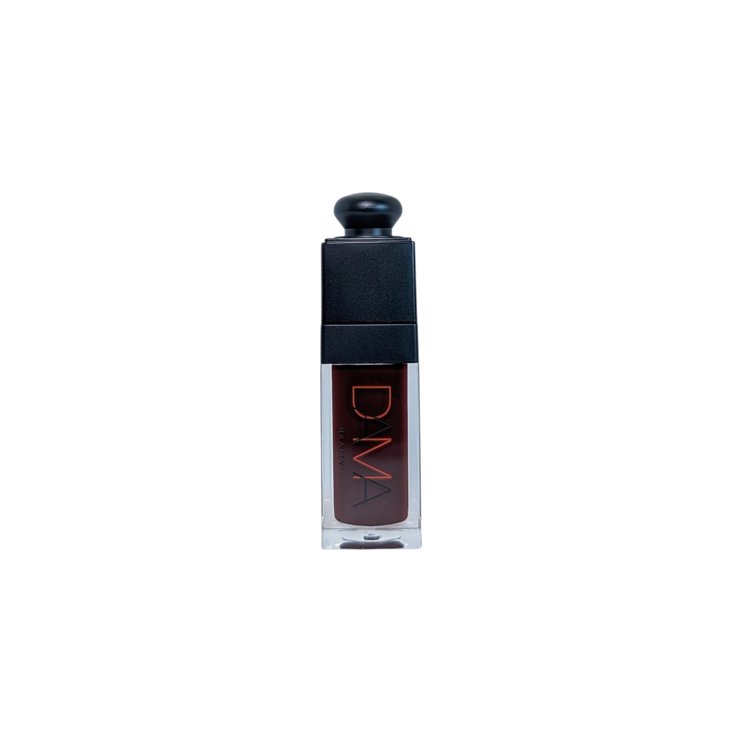 Black lip stain with visible brand name on a white background